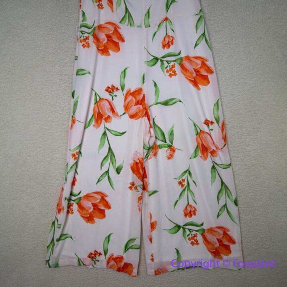 New! White House Black Market floral print tie waist wide leg jumpsuit, size 16 - Picture 5 of 12